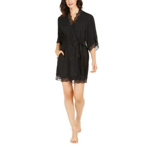 INC International Concepts Women's Small Black Lace Trim Chiffon Robe NWT